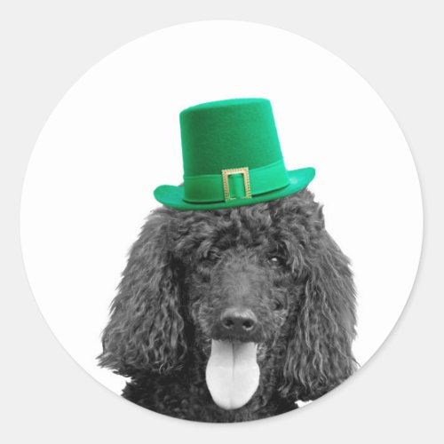 Cute Poodle Dog Hat St Patrick Day Classic Round Sticker