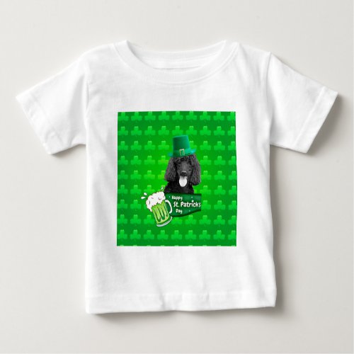 Cute Poodle Dog Hat St Patrick Day w Clovers Baby T_Shirt