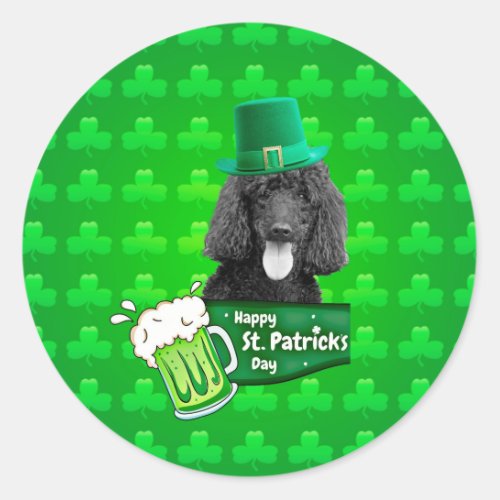 Cute Poodle Dog Hat St Patrick Day w Clovers Classic Round Sticker