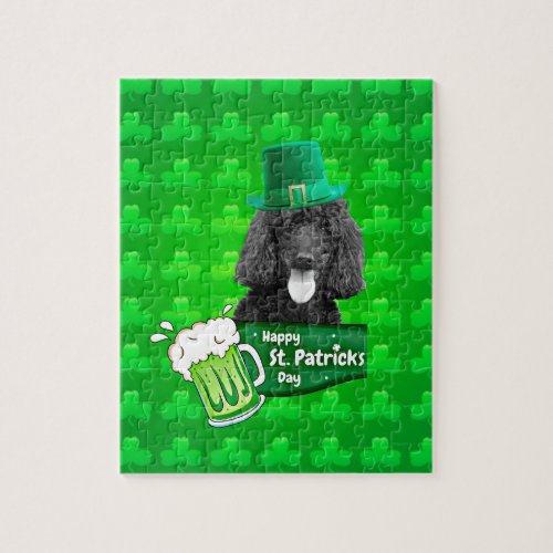 Cute Poodle Dog Hat St Patrick Day w Clovers Jigsaw Puzzle