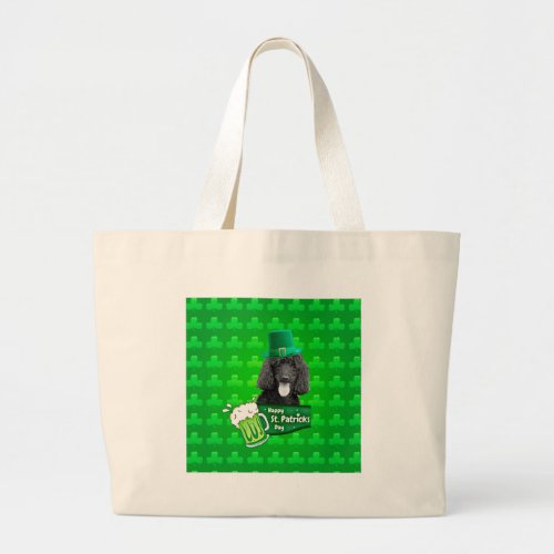 Cute Poodle Dog Hat St Patrick Day w Clovers Large Tote Bag