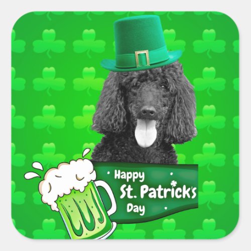 Cute Poodle Dog Hat St Patrick Day w Clovers Square Sticker