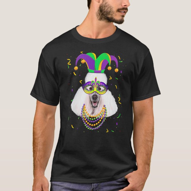 Cute Poodle Dog Mardi Gras Festival Mask Beads Pre T-Shirt (Front)
