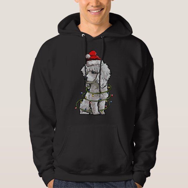 Cute Poodle Dog Santa Christmas Tree Lights Xmas Hoodie (Front)