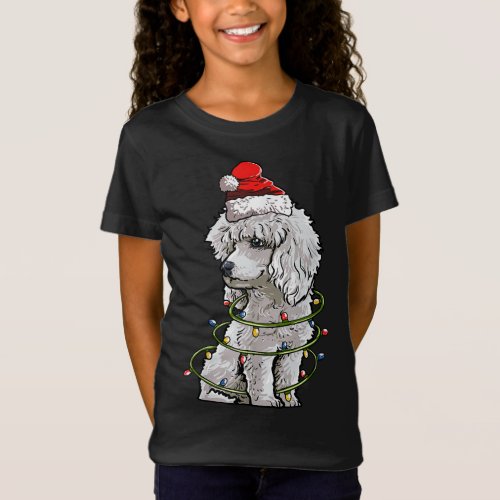 Cute Poodle Dog Santa Christmas Tree Lights Xmas T_Shirt