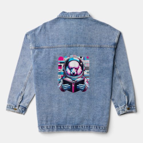 Cute Poodle Dog Space Astronaut Reading Book Lover Denim Jacket