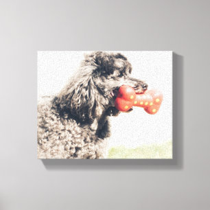 Cute Poodle Dog With A Toy Bone Canvas Print
