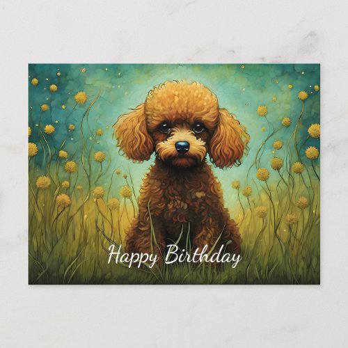 Cute Poodle Flower Meadow Happy Birthday Postcard
