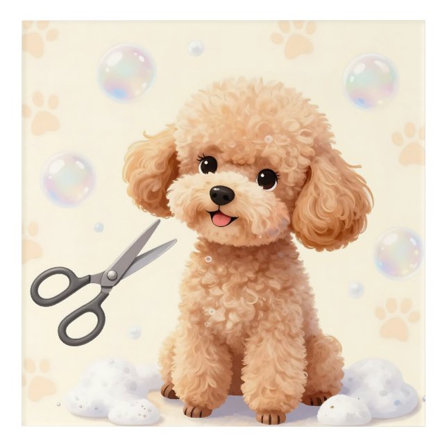 Cute Poodle Grooming Bubbles Scissors  Acrylic Print (Front)