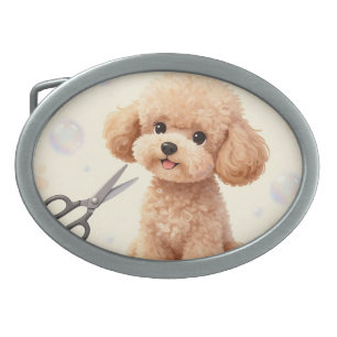 Cute Poodle Grooming Bubbles Scissors  Belt Buckle