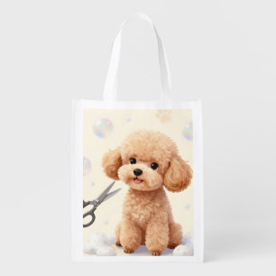 Cute Poodle Grooming Bubbles Scissors  Grocery Bag