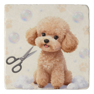 Cute Poodle Grooming Bubbles Scissors  Trivet