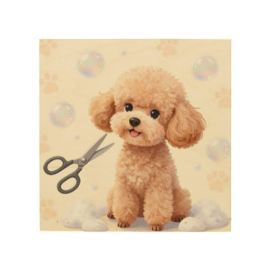 Cute Poodle Grooming Bubbles Scissors Wood Wall Art