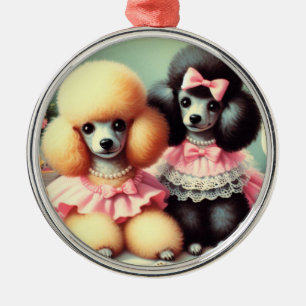 Cute Poodle Illustration Metal Ornament