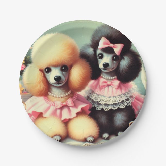 Cute Poodle Illustration Paper Plates (Front)