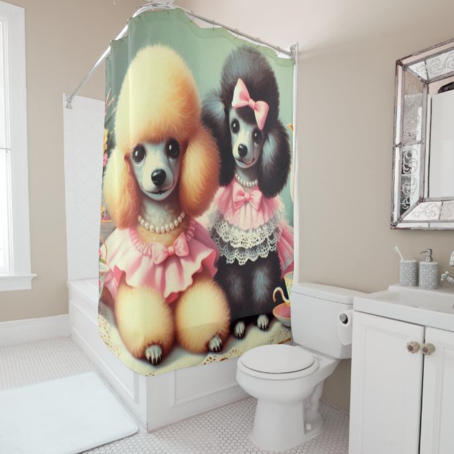 Cute Poodle Illustration Shower Curtain (In Situ)