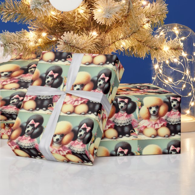 Cute Poodle Illustration Wrapping Paper (Holidays)