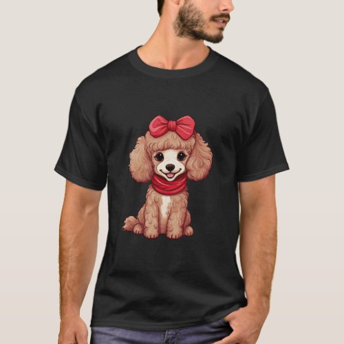 Cute Poodle in a Bow Tie Headband Red Bandana Long T_Shirt