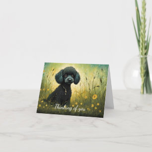 Cute Poodle In Meadow Thinking Of You Card