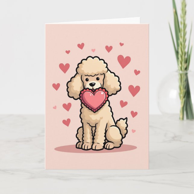 Cute Poodle Love Heart Card (Front)