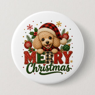 Cute Poodle Merry Christmas Button