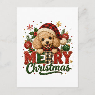 Cute Poodle Merry Christmas Invitation Postcard