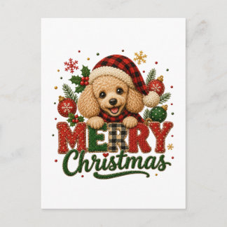Cute Poodle Merry Christmas Invitation Postcard