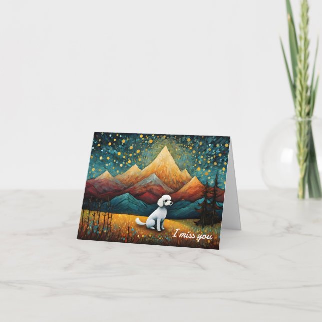 Cute Poodle Mountain Forest I Miss You Card (Front)