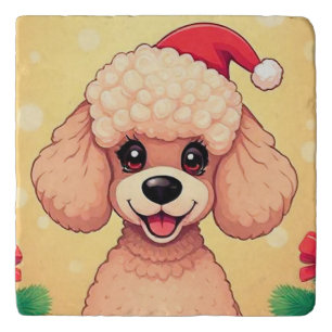Cute Poodle Puppy in Christmas Scene with Gifts Trivet