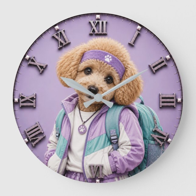 Cute Poodle Puppy Large Clock (Front)
