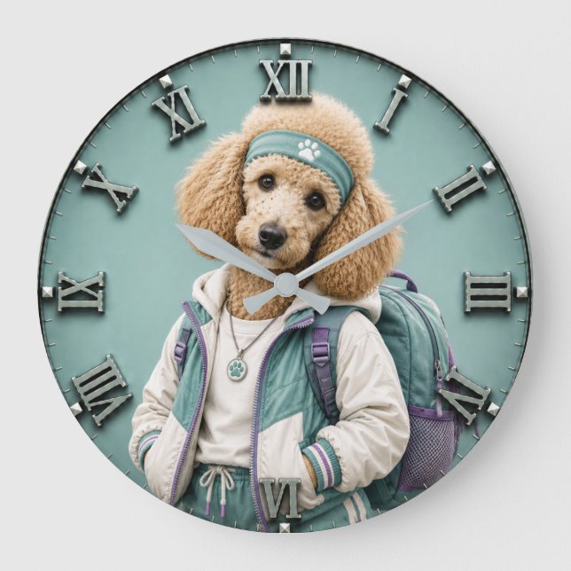 Cute Poodle Puppy Large Clock (Front)