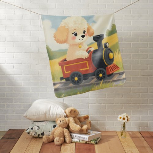 Cute Poodle Puppy Toy Train Pastel Baby Blanket
