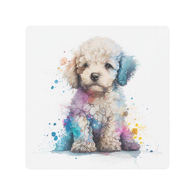 Cute Poodle Puppy Watercolor AI Metal Print (Front)