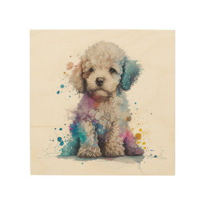 Cute Poodle Puppy Watercolor AI Wood Wall Art