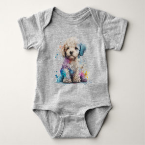 Cute Poodle Puppy Watercolor Art Baby Bodysuit