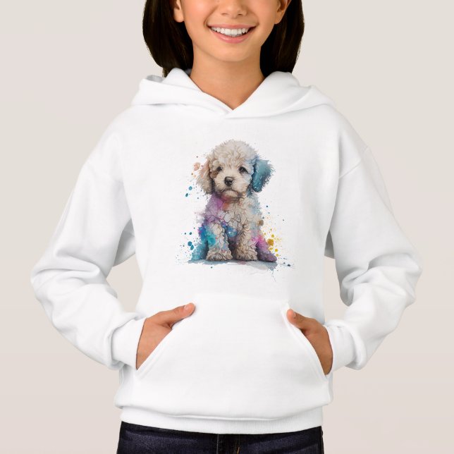 Cute Poodle Puppy Watercolor Art Hoodie (Front)