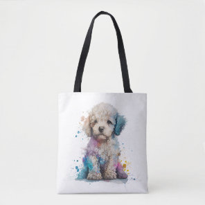 Cute Poodle Puppy Watercolor Art Tote Bag