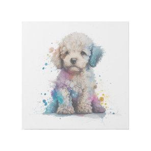 Cute Poodle Puppy Watercolor Gallery Wrap