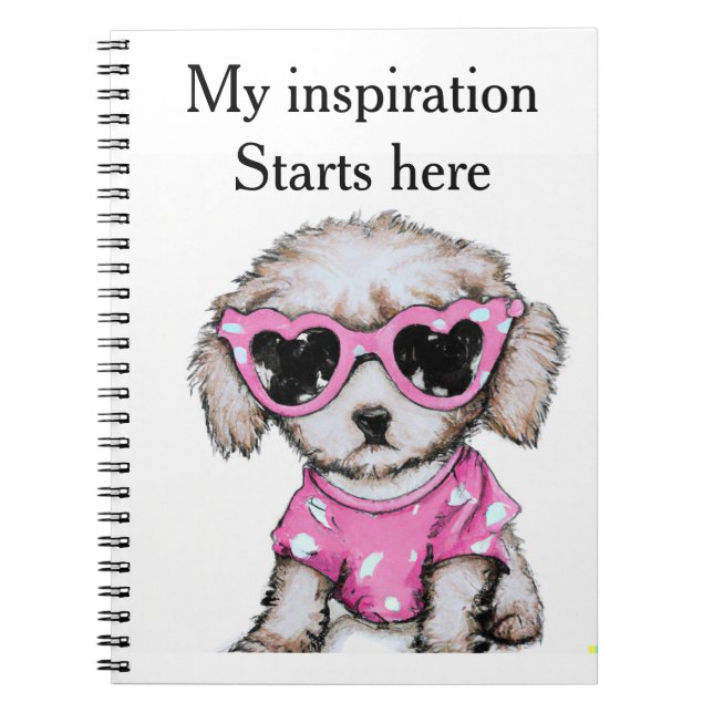 Cute Poodle puppy wearing pink glasses notebook (Front)