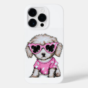 Cute Poodle puppy wearing pink sun glasses Case-Mate iPhone 14 Pro Case