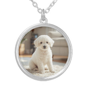 Cute Poodle Round Silver Plated Necklace