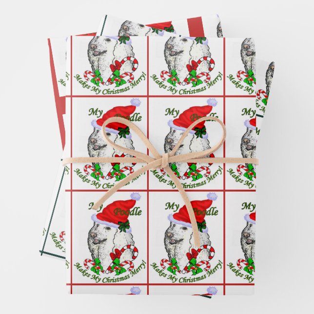 Cute Poodle Santa Christmas Wrapping Paper Sheets (In situ)