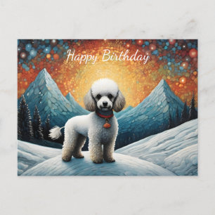 Cute Poodle Snowy Mountain Happy Birthday Postcard