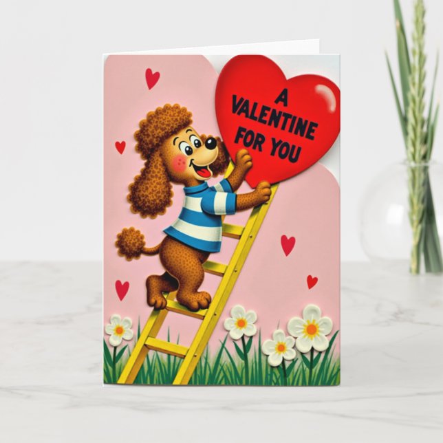 Cute Poodle Valentine Heart Card (Front)