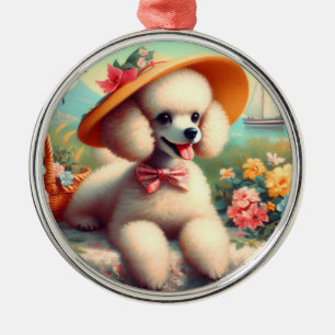 Cute Poodle Vintage Painting Metal Ornament