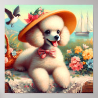 Cute Poodle Vintage Painting