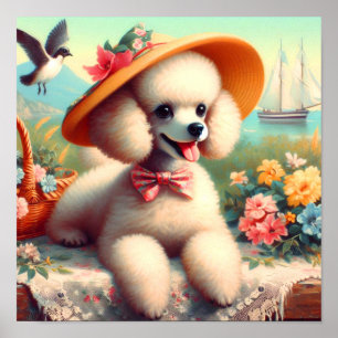 Cute Poodle Vintage Painting Poster