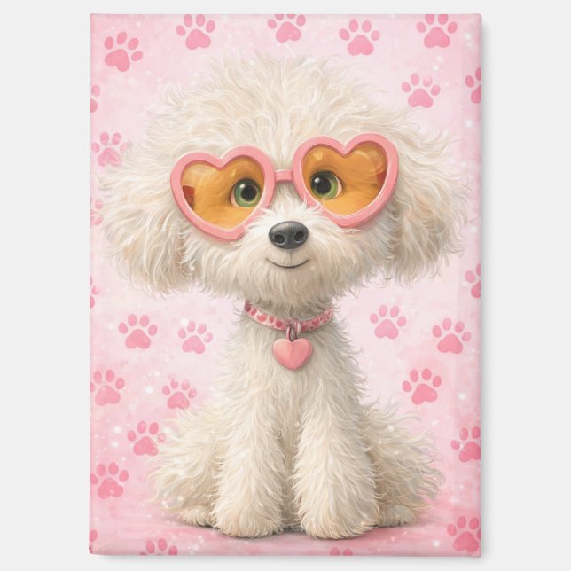 Cute Poodle with Pink Paw Prints Tote Bag  Magnet (Front)