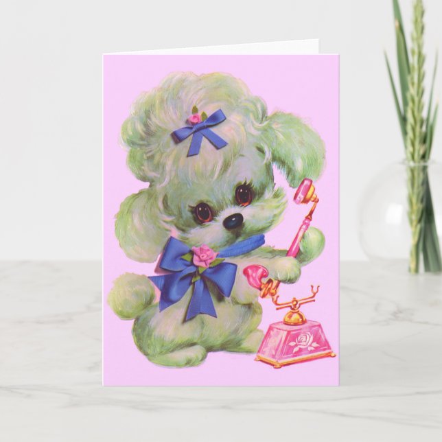 cute poodle with pink telephone card (Front)