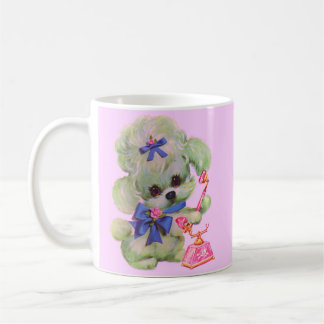  cute poodle with pink telephone coffee mug